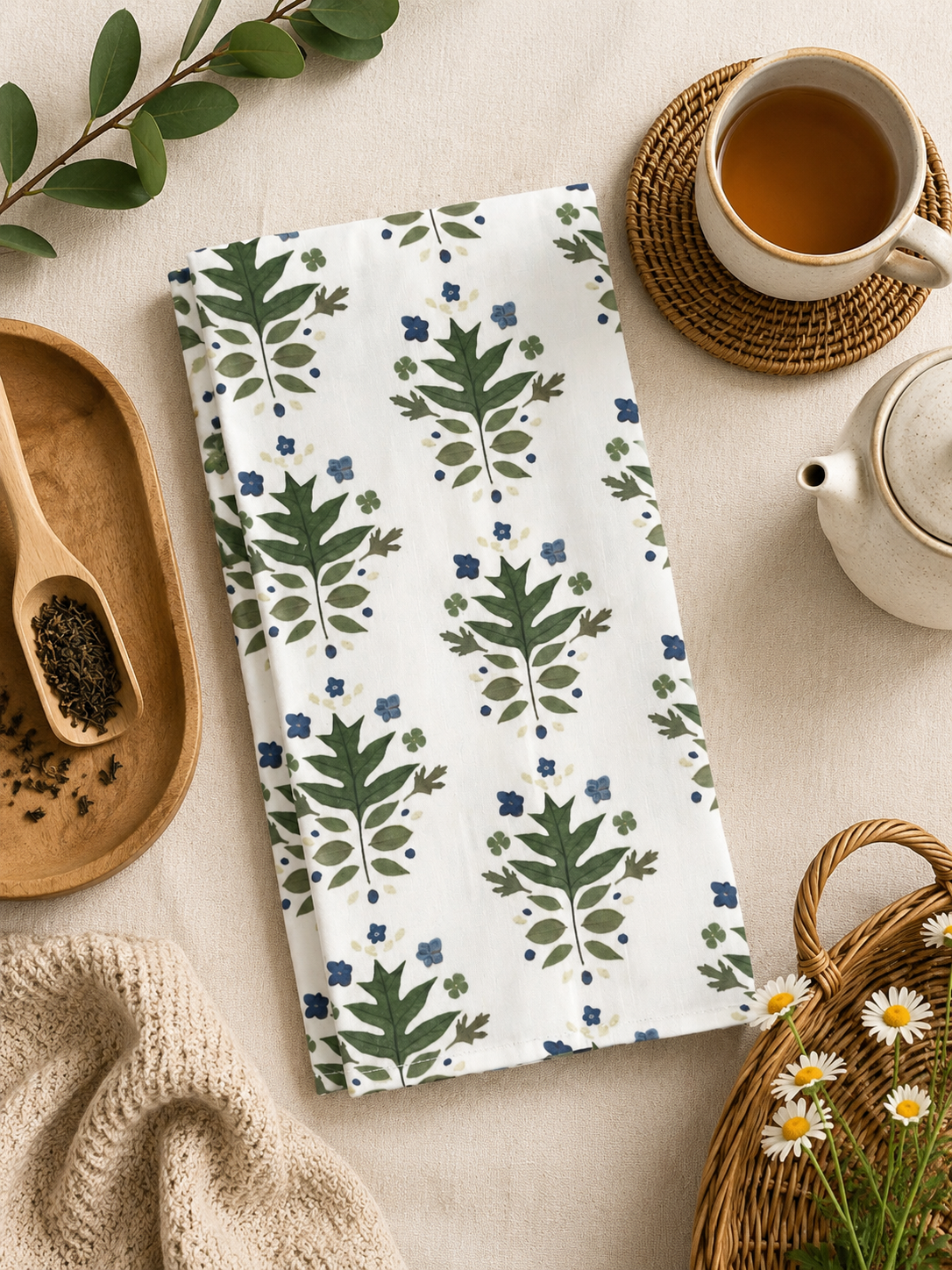 Summer in Greens Tea Towel